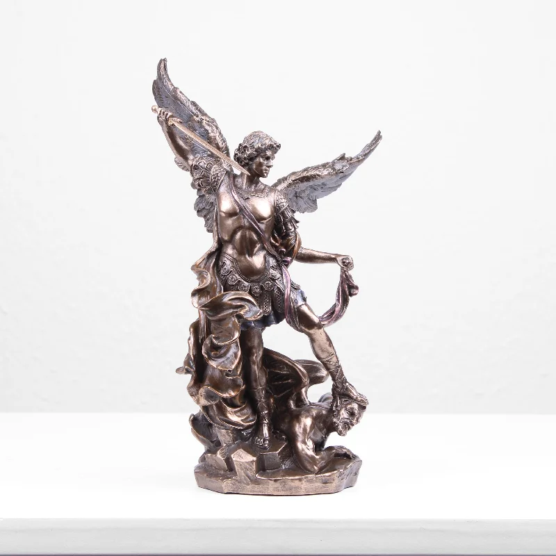 Eclectic floral wall art-Saint Michael Sculpture (Cold Cast Bronze Statue)