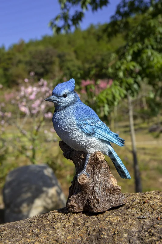 Shabby chic lace doilies-Motion Activated Singing Blue Jay Statue