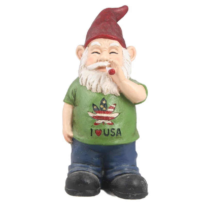 Round wooden wall art-Smoking Gnome Usa