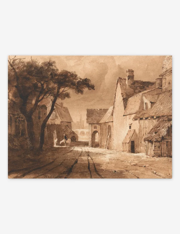 Plush silk throw rugs-Study of Old Buildings Print by Samuel Palmer