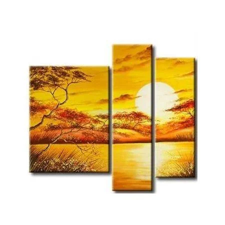 Industrial steel wall art-Landscape Canvas Paintings, Tree Sunset Painting, Buy Paintings Online, Yellow Canvas Painting, Acrylic Painting for Sale