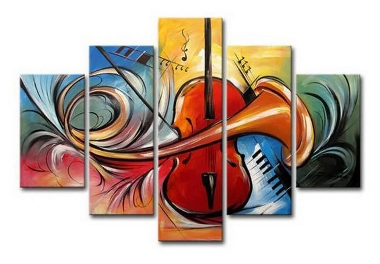 Velvet decorative ottomans-Violin Music Art, Canvas Art Painting, Abstract Painting, Wall Art, Acrylic Art, 5 Piece Wall Painting, Canvas Painting