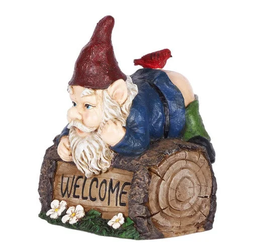 Elegant silver table clocks-Hi-Line Exclusive - Welcome Sign Gnome Crawling Overy Trunk