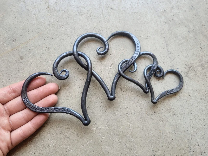 Scandinavian wool table decor-Welded Set of Linked Hearts