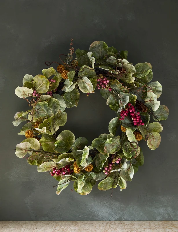 Farmhouse metal planters-Faux Zanzibar Leaf with Berries Wreath