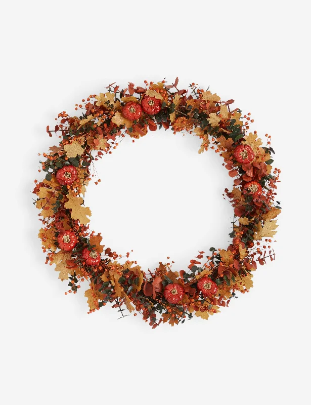 Retro polka dot wall art-Pumpkin, Maple, and Eucalyptus Preserved Wreath